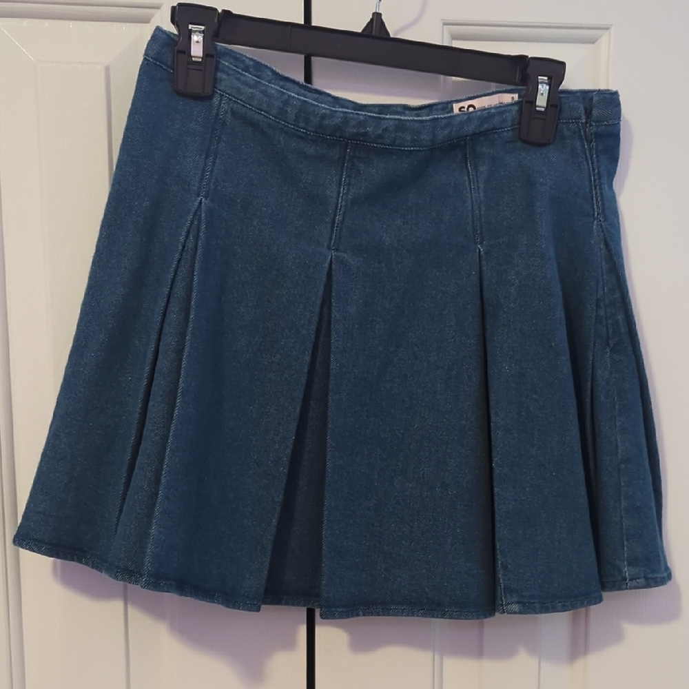 SO Blue Mini Skater Skirt Pleated